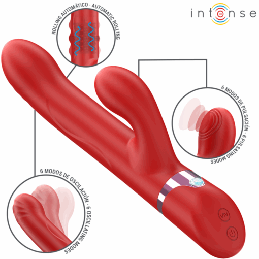 INTENSE – LELE VIBRADOR MULTIFUNCIÓN ROTATORIO & OSCILACIÓN & ESTIMULACIÓN ROJO - intimamenities.com