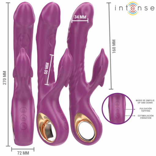 INTENSE – HALLE VIBRADOR MULTIFUNCIÓN CON LENGUA ESTIMULADORA EN FORMA DE DELFÍN MORADO - intimamenities.com
