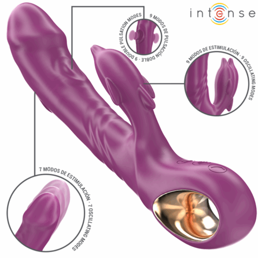 INTENSE – HALLE VIBRADOR MULTIFUNCIÓN CON LENGUA ESTIMULADORA EN FORMA DE DELFÍN MORADO - intimamenities.com