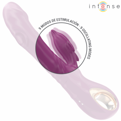 INTENSE – HALLE VIBRADOR MULTIFUNCIÓN CON LENGUA ESTIMULADORA EN FORMA DE DELFÍN MORADO - intimamenities.com