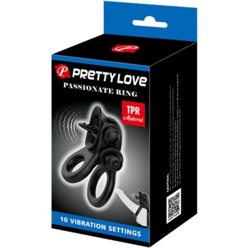 PRETTY LOVE – PASSIONATE RING DOBLE ANILLO VIBRADOR + ESTIMULADOR CLÍTORIS NEGRO - intimamenities.com