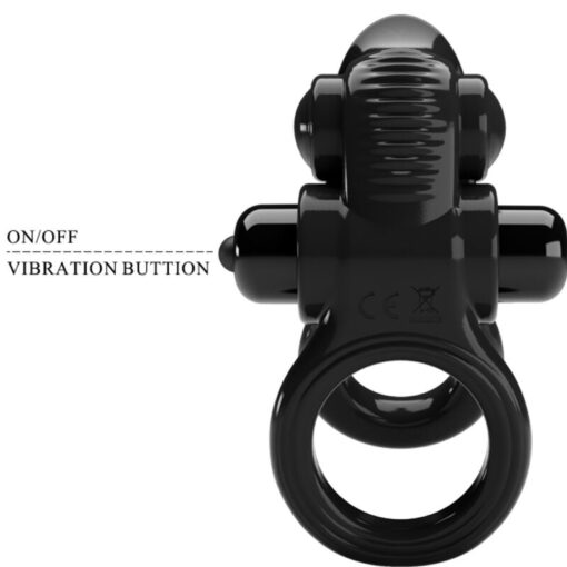 PRETTY LOVE – PASSIONATE RING DOBLE ANILLO VIBRADOR + ESTIMULADOR CLÍTORIS NEGRO - intimamenities.com