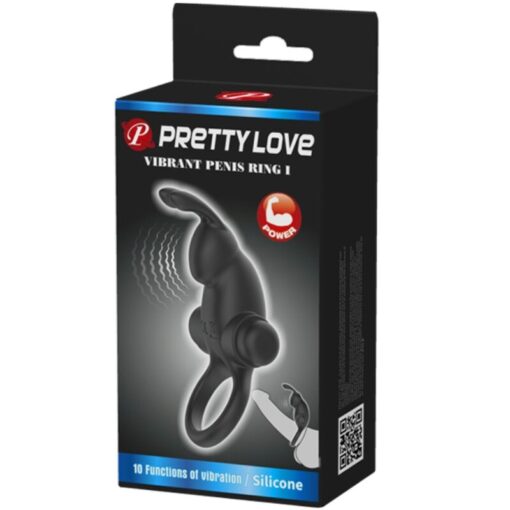 PRETTY LOVE – ANILLO VIBRADOR + ESTIMULADOR RABBIT CLÍTORIS 10 VIBRACIONES NEGRO - intimamenities.com