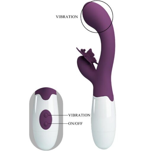 PRETTY LOVE – BUTTERFLY KISS VIBRADOR RABBIT & ESTIMULADOR PUNTO G MORADO - intimamenities.com