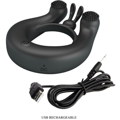 PRETTY LOVE – DAHLIA ANILLO VIBRADOR + ESTIMULADOR DE CLÍTOIS 12 VIBRACIONES NEGRO - intimamenities.com