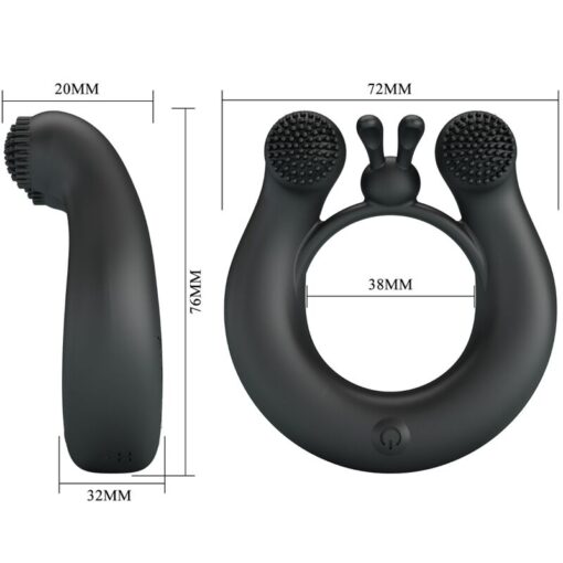 PRETTY LOVE – DAHLIA ANILLO VIBRADOR + ESTIMULADOR DE CLÍTOIS 12 VIBRACIONES NEGRO - intimamenities.com