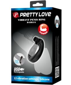 PRETTY LOVE – DAHLIA ANILLO VIBRADOR + ESTIMULADOR DE CLÍTOIS 12 VIBRACIONES NEGRO - intimamenities.com