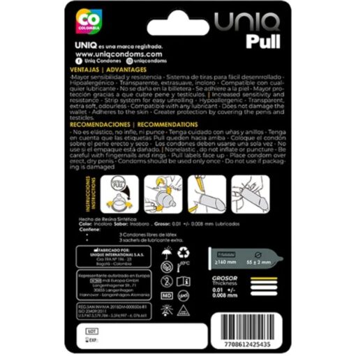 UNIQ – PULL PRESERVATIVOS CON TIRAS SIN LÁTEX 3 UNIDADES - intimamenities.com