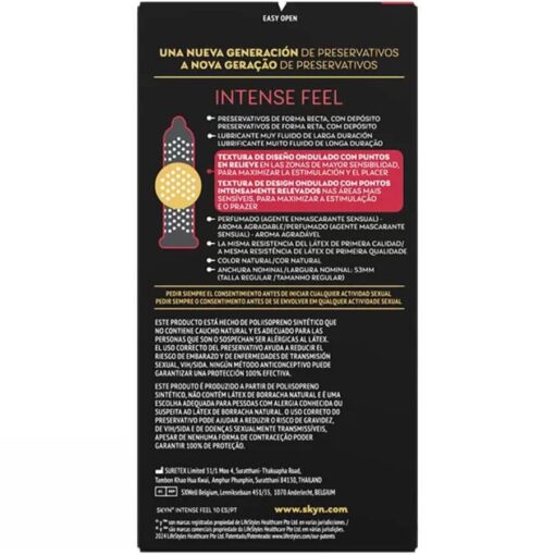 SKYN – PRESERVATIVO INTENSE FEEL TEXTURA CON DISEÑO ONDULADO 10 UNIDADES - intimamenities.com
