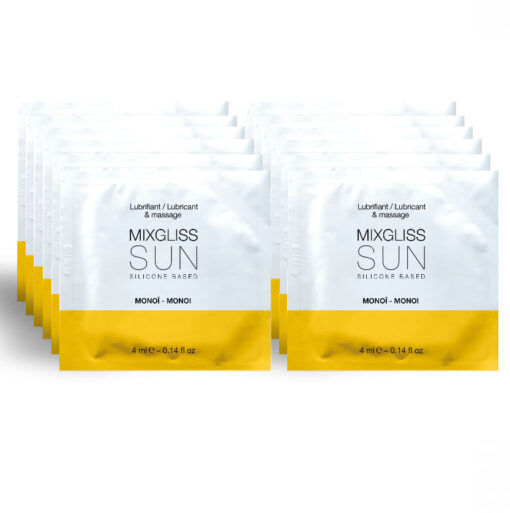 MIXGLISS – LUBRICANTE BASE SILICONA ÁROMA MONOI 12 MONODOSIS 4ML - intimamenities.com