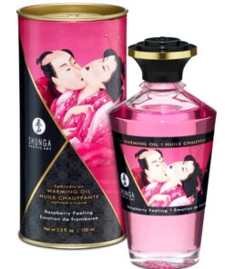 SHUNGA – ACEITE MASAJE EFECTO CALOR SABOR INTENSO FRAMBUESA 100 ML - intimamenities.com