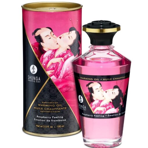 SHUNGA – ACEITE MASAJE EFECTO CALOR SABOR INTENSO FRAMBUESA 100 ML - intimamenities.com