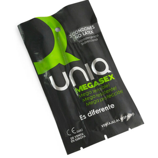 UNIQ – MEGASEX PRESERVATIVOS SENSITIVOS CON LIGUERO SIN LATEX 3 UNIDADES - intimamenities.com