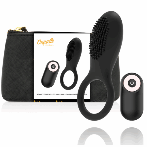 COQUETTE CHIC DESIRE – ANILLO VIBRADOR CONTROL REMOTO RECARGABLE NEGRO / GOLD - intimamenities.com